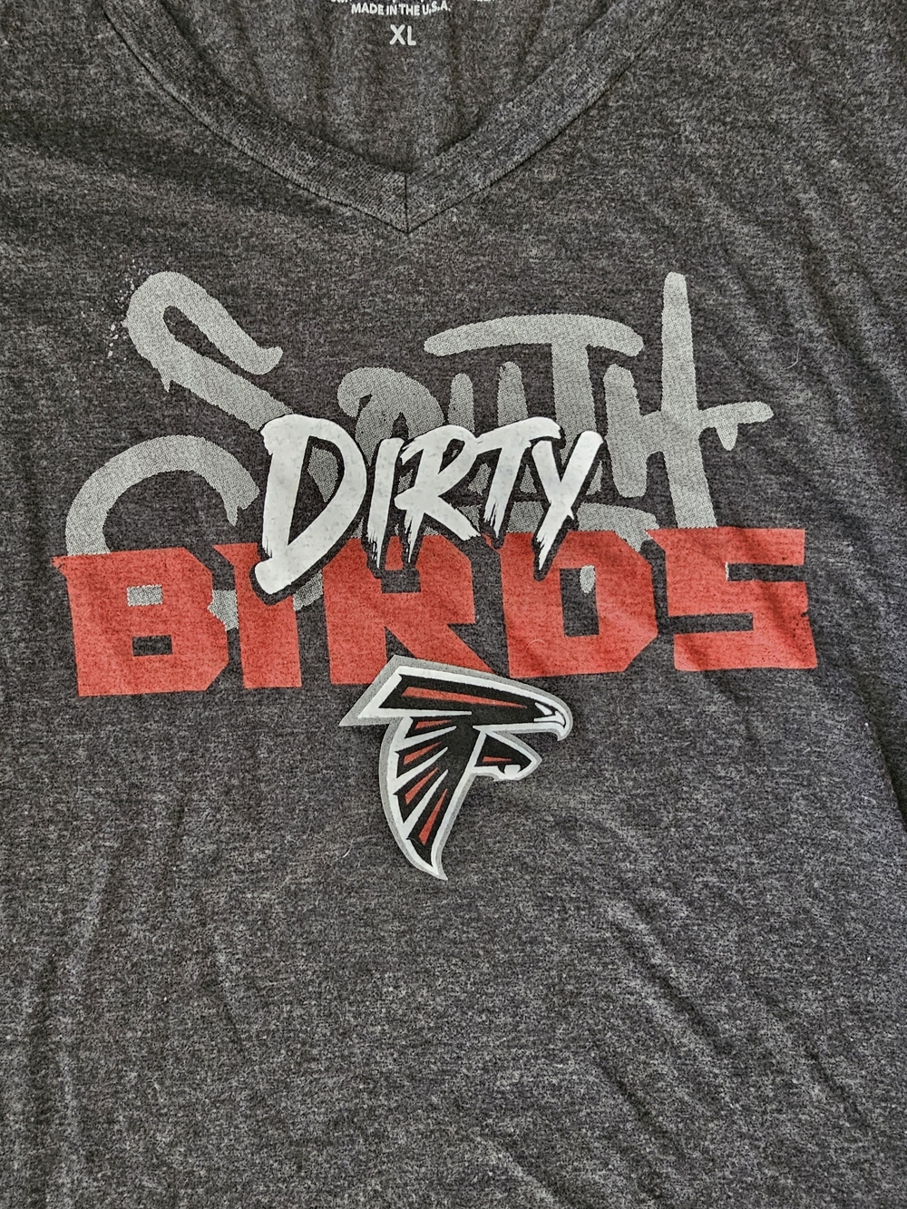Majestic Charcoal V-Neck Tee with Red and White 'Dirty Birds' Graphic - Picture 3 of 5